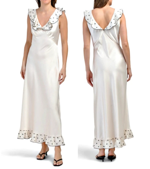 Caroline Constas Dresses & Skirts - NWT Caroline Constas Arleen Embroidered Satin Maxi Dress with Ruffles Cream S